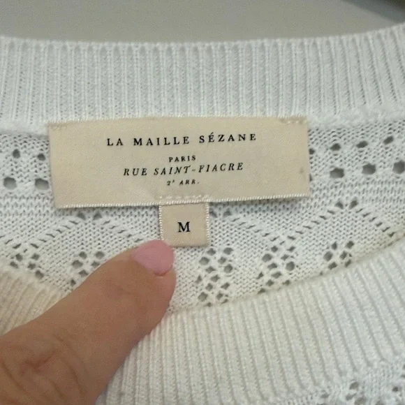 Sézane White SOLINE Open-Knit Crew Sweater with Delicate Eyelet Detail - Picture 2 of 5
